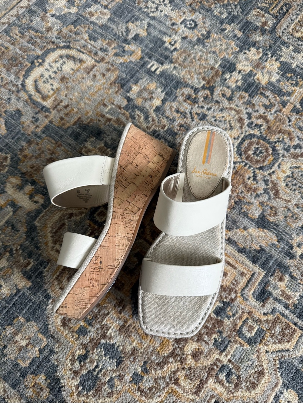 Sam Edelman White Double-Strap Cork Wedge Slide Sandals